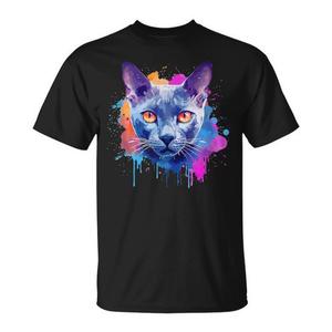 Camiseta sin mangas con diseño de gato ruso azul de Splash Art, divertida y colorida, ideal para amantes de los gatos. - Product Image 1