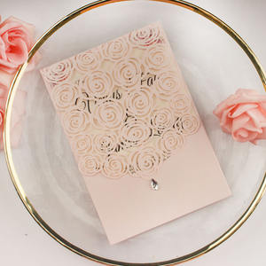 Bleu marine argent or rose ivoire <span class=keywords><strong>diamant</strong></span> gemme fleur rose découpée au laser carte d'invitation <span class=keywords><strong>de</strong></span> mariage poche douce 16 invitations <span class=keywords><strong>de</strong></span> Quinceanera - Product Image 2