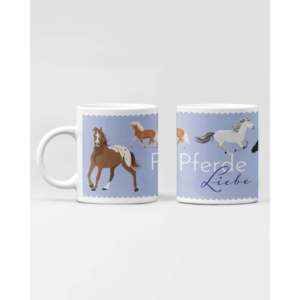 Tasse en céramique bleue avec motif cheval et inscription Love (environ) Bouteille de 330 ml pour les passionnés d'équitation et un design amusant de dessin animé, idéale pour les cadeaux - Product Image 1