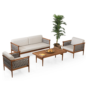 Ensemble de canapé en bois de teck naturel avec coussin en corde Design moderne pour l'extérieur pour patio, balcon, jardin, hôtel ou villa-Rosca - Product Image 2