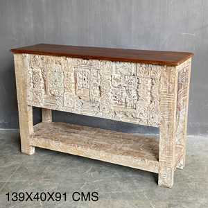 Handmade Rustic Wooden Console <b>Table</b> with <b>Mirrored</b> Feature Solid Wood Living Room Furniture with Storage for Hotel Decoration - Product Image 6