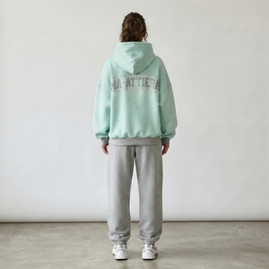 Conjunto de Sudadera con Capucha Oversize Verde Menta y Pantalones Deportivos Grises para Mujer, de Algodón y Felpa, Estilo Casual Urbano, Venta al Por Mayor OEM - Product Image 2