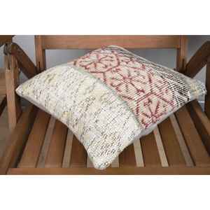 Luxury 14x14 Inch Beige Kilim Patchwork Wool <b>Pillow</b> Rustic Floral and Vintage Print <b>Throw</b> <b>Pillow</b> for Bedding Woven with Silk - Product Image 4