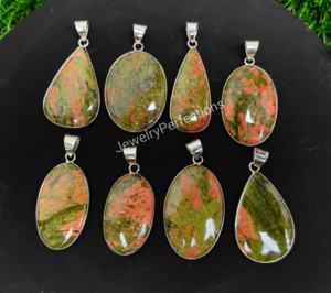 Elegante collar de ajuste de bisel de plata esterlina chapada en plata para mujer con joyería fina de Unakite, colgantes de corte princesa para - Product Image 4