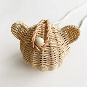 Sweet mini gift bags cheap price bear shaped rattan handmade bag and purse for baby girls from Vietnam manufacturer