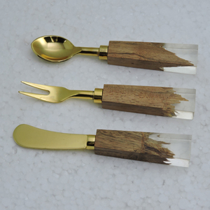 Couteaux fourchettes couteaux, acier inoxydable, or, argent et or Rose service de table en acier avec manche en résine et en bois 1 pièce - Product Image 5