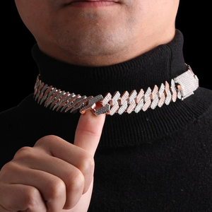 Cadena Cubana Unisex de Doble Tono en Oro Rosa con Diamantes, Plata de Ley 925 Chapada en Oro, Estilo Hip Hop con Diamantes Cultivados en Laboratorio - Product Image 4