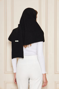 Poncho-châle chic pour femme à capuche en tricot, élégant, chaud, doux au toucher, respirant, écharpe d'hiver à capuche, tricot multifonctionnel - Product Image 5