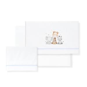 Set di 3 Pezzi per Culla con Motivi di Giraffe ed Elefanti, 100% Cotone con Tecnica di Tessitura e Disegni di Personaggi - Product Image 1