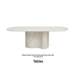Table à manger moderne en travertin naturel, table d'appoint en pierre pour salon - Product Image 3