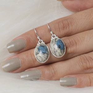 Solide 925 Sterling Silver Fine Handmade Daily Wear Dangle Drop Boucles d'oreilles Naturel K2 Jaspe Ovale Cabochon Lunette Réglage En Gros - Product Image 1