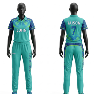 Uniforme de Cricket para Mujer, 180 GSM, Poliéster Interlock, Azul Cielo y Azul Marino, Paneles Laterales en Contraste, Sublimación, Logotipo Personalizado, Kit de Equipo - Product Image 4