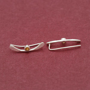 Pendientes escaladores de Plata de Ley 925 con citrino mínimo de forma personalizada, Perla de diamante chapada en oro, regalo impresionante, joyería, precio de fábrica - Product Image 2