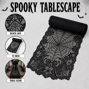 Halloween Table <b>Runner</b> <b>Black</b> Lace 72 Inch Pumpkin Ghost Table Decoration Spooky Party Supplies for Halloween Dinner - Product Image 4