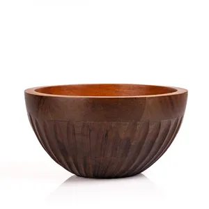 Cuenco de madera maciza duradero hecho a mano, lazo de fruta de madera de Acacia Natural, hecho a mano, altamente pulido para servir comida en el hogar y el Hotel - Product Image 3