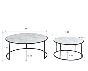Ensemble de 2 tables basses rondes en bois modernes en marbre Cadre en métal noir Tables d'appoint extensibles pour salon - Product Image 6