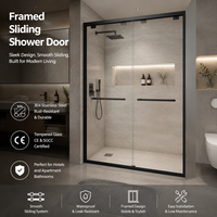 Cabine de douche sur mesure en verre trempé avec cadre en acier inoxydable sans cadre, 2 portes coulissantes, séparation humide/sec, salle de bain simple
