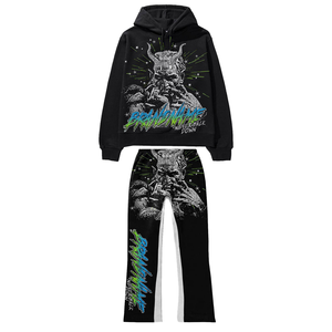 2024 nueva llegada Unisex ropa de calle personalizada estampado Vintage bajo demanda gráfico pesado grueso Sudadera con capucha y pantalones de chándal conjunto - Product Image 4