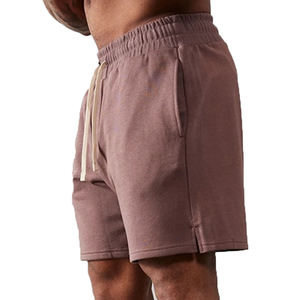 Short de survêtement en coton molletonné 100% pour hommes taille haute avec cordon de serrage couleur unie vêtements de fitness décontractés pour le travail de la salle de sport teint en plaine pour les garçons - Product Image 6