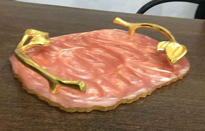 Exclusif Vintage Luxe Feuille Motif Résine Plateau De Service Poignée Durable pour Resorts Snacks Café Dessert Assiettes Usage Décoratif - Product Image 4