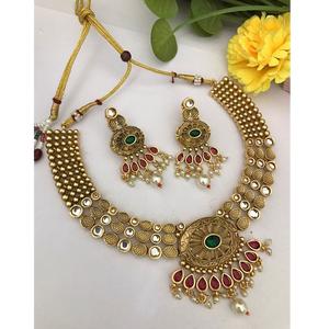 ชุดสร้อยคอพร้อมต่างหูคุณภาพระดับพรีเมี่ยมแบบดั้งเดิมชุบทองสำหรับงานแต่งงานงานหมั้นทำจากทองเหลือง - Product Image 1