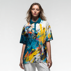 Polo oversize à sublimation OEM pour femmes polo imprimé boutonné à épaules tombantes t-shirts polos à sublimation pour femmes - Product Image 2