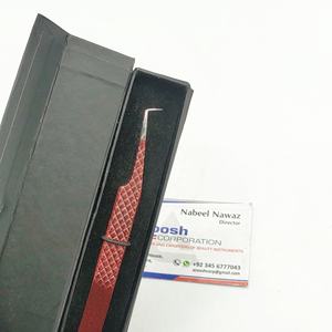 Pinzas de extensión de pestañas con agarre de diamante de acero inoxidable rojo de 90 grados al por mayor de alta calidad artista de pestañas sostenible puntiagudo - Product Image 5