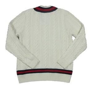 Men's Multi Cable Knit V-Neck Cricket Pullover Sweater Wholesale Price Breathable Wool Winter Wear Striped <b>Cardigan</b> Sweaters - Product Image 2