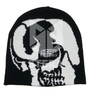 2025 Top qualité unisexe personnalisé all-over imprimé lettre Jacquard hip-hop bonnet chapeaux Ski tricoté sans manchette bonnet - Product Image 1