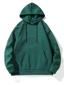 Vert foncé sweats à capuche surdimensionnés hommes coton lourd polaire pull sweat Streetwear vêtements chauds Logo personnalisé marque privée - Product Image 2