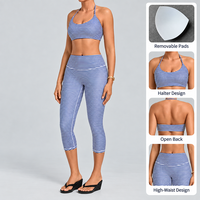 Ensemble de tenue de yoga 2 pièces pour femme, respirant, imprimé rétro, ajusté, col halter, dos en V, haute élasticité, pour entraînement fitness