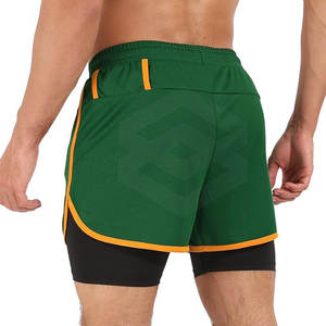 Pantalones cortos atléticos de doble capa de Venta caliente Nuevo estilo Calidad Premium Color sólido Cintura media Transpirable Cierre de cintura elástica - Product Image 4