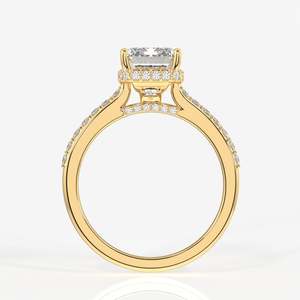 Sterling <b>Silver</b> Moissanite Diamond <b>Ring</b> with <b>Emerald</b> Cut Hidden Halo Design - Product Image 5