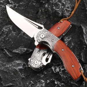 Couteau pliant en acier inoxydable fait à la main de qualité 2025 Offre Spéciale avec manche en bois et gaine en cuir pour le camping en plein air - Product Image 4