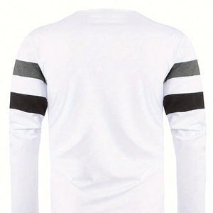 เสื้อยืดคอกลมแขนยาวลำลองสำหรับผู้ชาย, เสื้อยืดคอกลมมีลายทางดีไซน์เรียบง่ายระบายอากาศได้ดีแนวสตรีท - Product Image 1