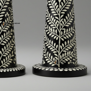 Proveedor indio ofrece candelabro decorativo con patrón floral hecho a mano con incrustaciones de hueso negro - Product Image 5