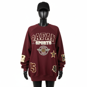 Sweat-shirt oversize pour femme en molleton de coton 350GSM, couleur marron, avec broderie en chenille, logo personnalisé, sweat-shirts respirants pour femme - Product Image 1