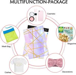 Bolsas de polietileno 25x33cm con cierre autoadhesivo, impermeables, resistentes a desgarros, duraderas, 2.3M, color morado con líneas geométricas doradas - Product Image 5