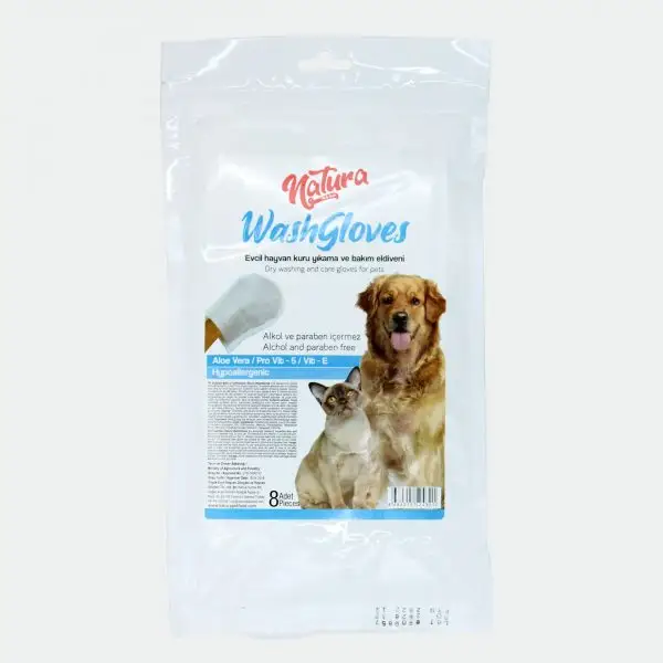 Natura Waschhandschuhe 8 Stück, Aloe Vera Extrakt Reinigung und Pflege Handschuh für Katze und Hund