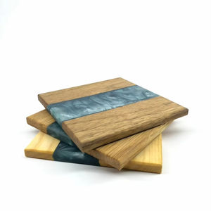 Artistic <b>Epoxy</b> Resin and Stone Coasters Handmade Craft with Bold Color Swirls, Glossy Finish, and Unique Decorative Designs - Product Image 1