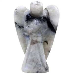 Figuritas de Ángel de cristal de piedra lunar arcoíris pulida de 2 pulgadas al por mayor, artesanía de piedras preciosas de amor curativas energéticas para Reiki semipreciosas - Product Image 1
