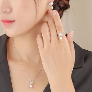 In-stock S925 sterling silver freshwater pearl set with zircon rose DIY accessories wholesale women's jewelry - Product Image 4