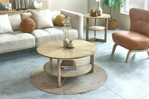 Table basse ronde moderne en bois massif, table d'appoint minimaliste - Product Image 3