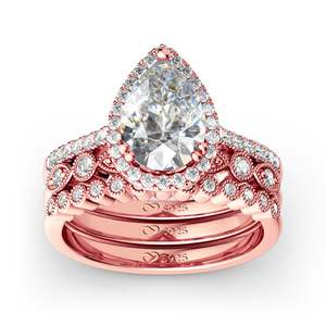 Jeulia 3-Piece Halo Pear Cut Moissanite <b>Sterling</b> <b>Silver</b> Ring <b>Set</b> for Wedding - Product Image 1