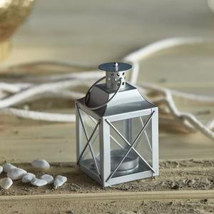 Ramadan Decorative <b>Grey</b> Finished Metal and Glass <b>Candle</b> Lantern for Home and Garden Decor Mini Hanging Lanterns - Product Image 3