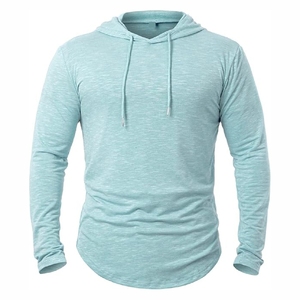 Sweat-shirt fin vert menthe pour homme, léger et chiné, avec capuche, couleur aqua clair - Product Image 6