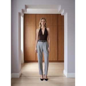 Pantalones Chinos de Pierna Recta y Cintura Alta en Gris Elegante para Mujer de Ouz Fashion - Pantalones Casuales Cómodos y con Estilo - Product Image 2