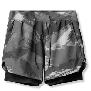 Pantalones cortos de malla para entrenamiento de gimnasia 2 en 1 para hombre, entrenamiento de secado rápido, jogging con doble cubierta, patrón sólido de verano, 100% algodón - Product Image 3