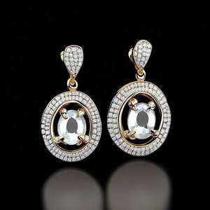 Boucles d'oreilles en cristal blanc et pierres précieuses CZ ovales en argent sterling 925 plaqué or 18 carats |   Boucles d'oreilles de 4,5 pouces, 10 grammes, pour soirée - Product Image 6