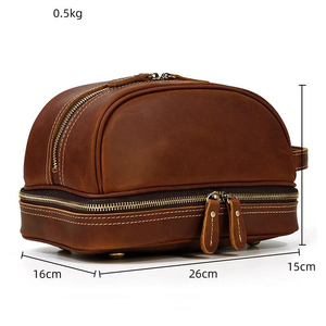 Classic <b>Leather</b> Cosmetic Case with Rivet Detail Zipper Closure <b>Small</b> Size Soft Handle Durable Travel Toiletry <b>Bag</b> - Product Image 3
